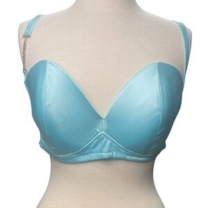 Savage X Fenty Bra Women’s Size 2X Light Blue Satin Gold Metal Logo Wireless NEW